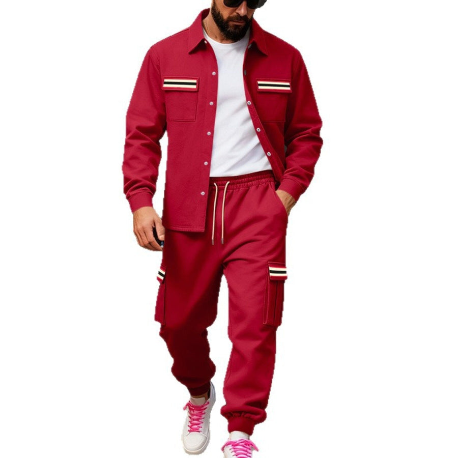 Men’s Full Size Collared Neck Shacket and Pants Set Plus Apparel Accessories