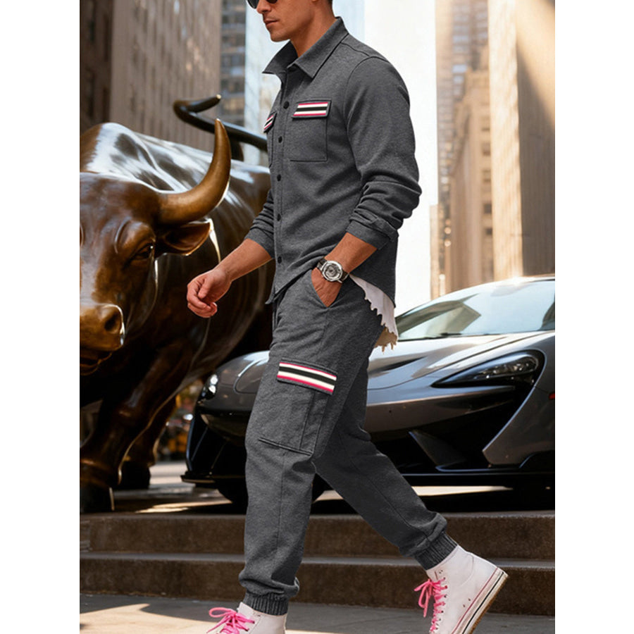 Men’s Full Size Collared Neck Shacket and Pants Set Plus Apparel Accessories