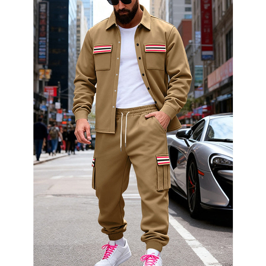 Men’s Full Size Collared Neck Shacket and Pants Set Plus Apparel Accessories