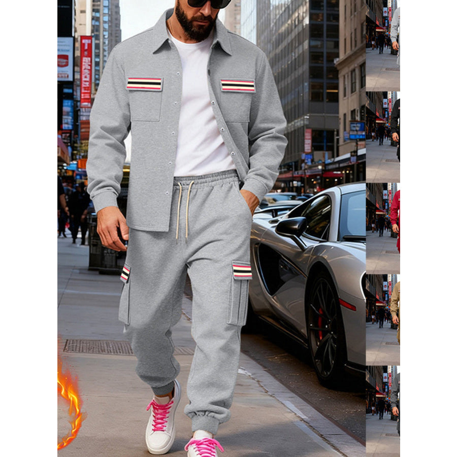 Men’s Full Size Collared Neck Shacket and Pants Set Plus Apparel Accessories