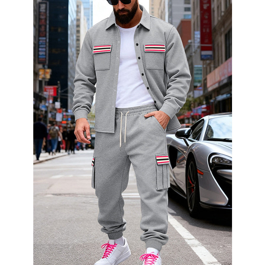 Men’s Full Size Collared Neck Shacket and Pants Set Plus Apparel Accessories