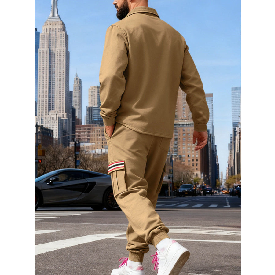 Men’s Full Size Collared Neck Shacket and Pants Set Plus Apparel Accessories