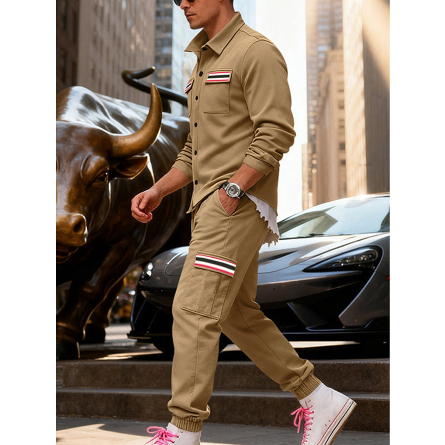 Men’s Full Size Collared Neck Shacket and Pants Set Plus Apparel Accessories