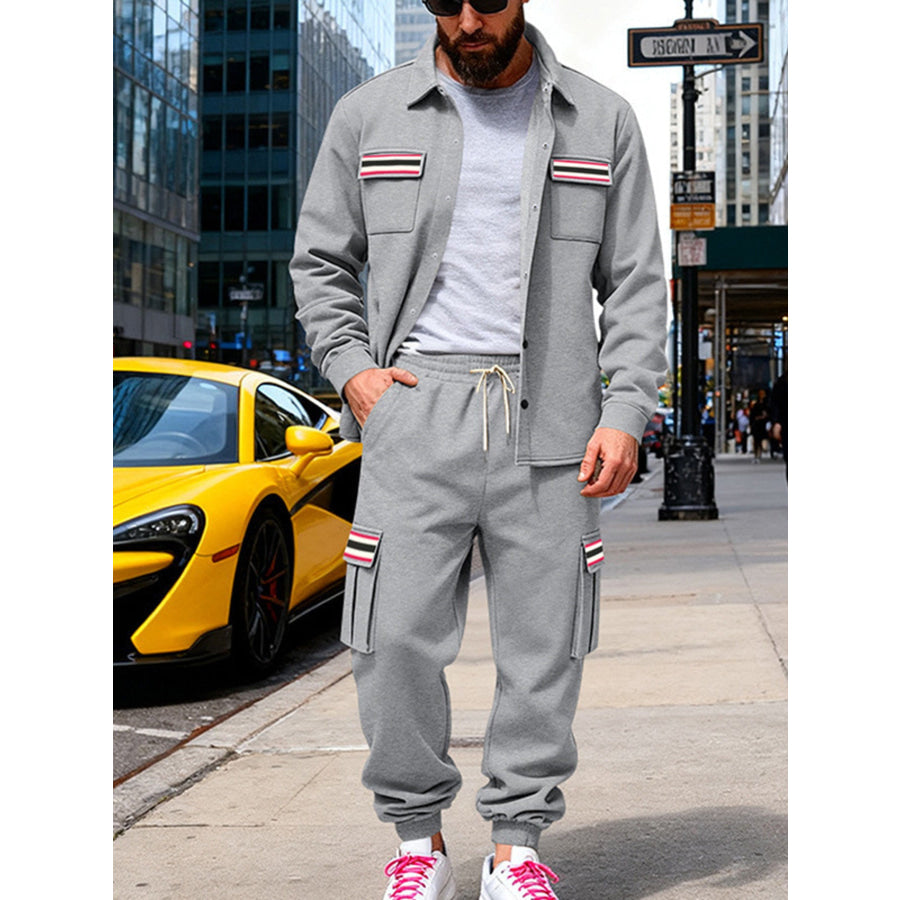 Men’s Full Size Collared Neck Shacket and Pants Set Plus Apparel Accessories