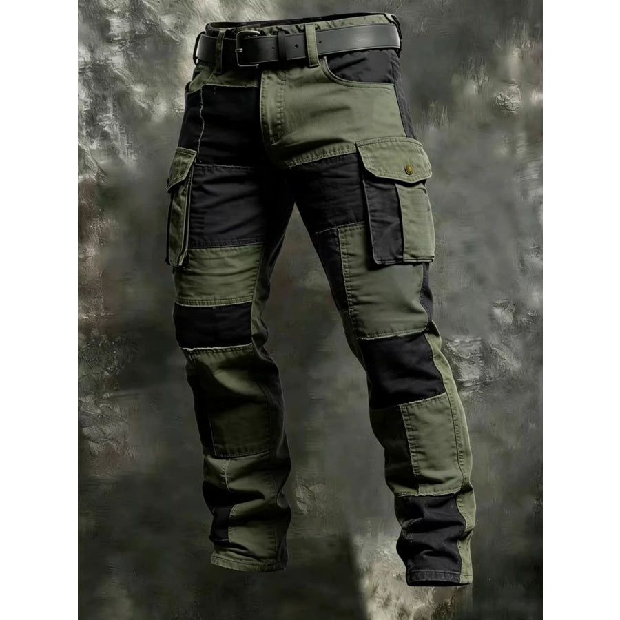 Men’s Full Size Color-Block Cargo Pants Plus Size Army Green / S Apparel and Accessories