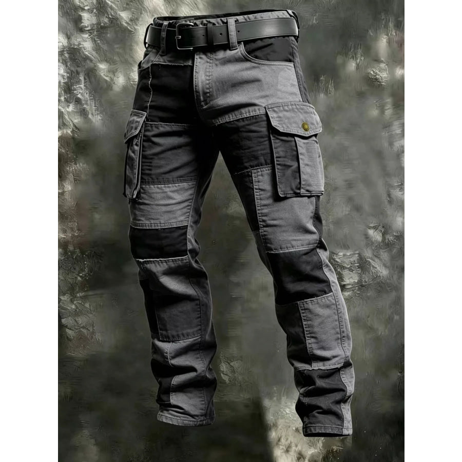 Men’s Full Size Color-Block Cargo Pants Plus Size Gray / S Apparel and Accessories