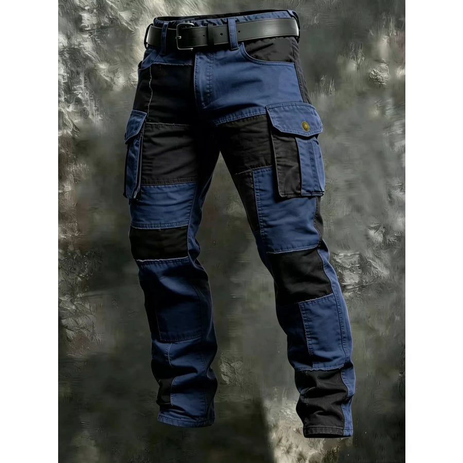 Men’s Full Size Color-Block Cargo Pants Plus Size Navy / S Apparel and Accessories