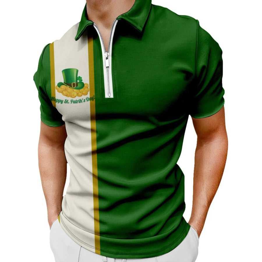 Men’s Full Size Color Block Short Sleeve Polo Plus Size Dark Green / S Apparel and Accessories