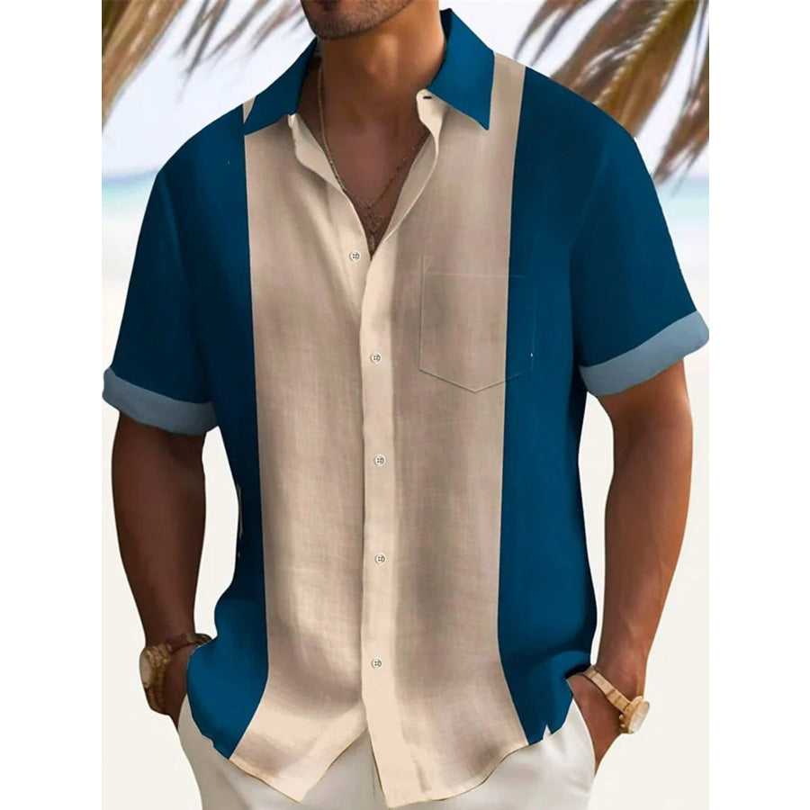Men’s Full Size Color Block Short Sleeve Shirt Plus Size Dark Blue / S Apparel and Accessories