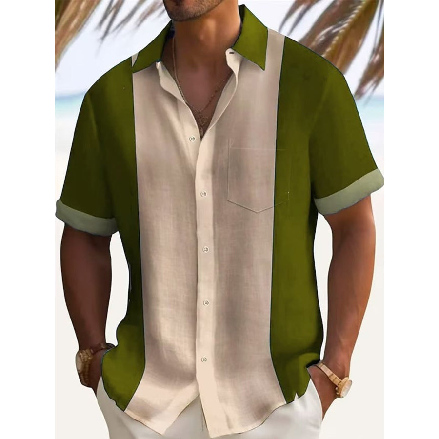 Men’s Full Size Color Block Short Sleeve Shirt Plus Size Grass Green / S Apparel and Accessories