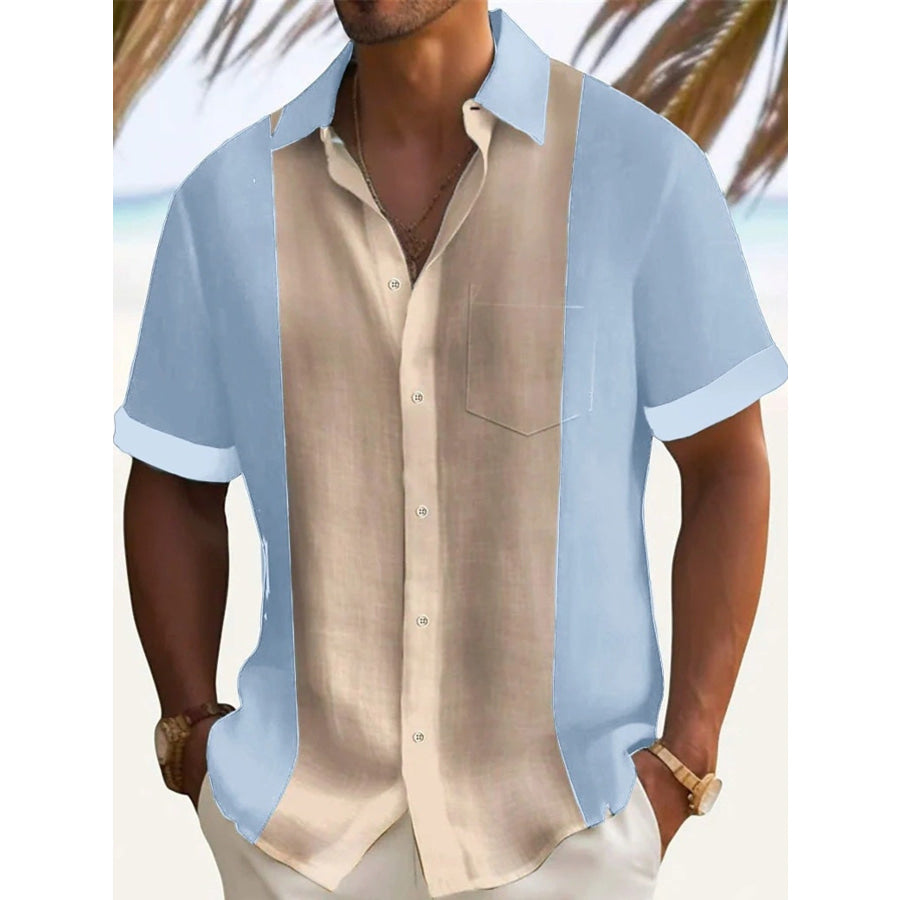 Men’s Full Size Color Block Short Sleeve Shirt Plus Size Light Blue / S Apparel and Accessories