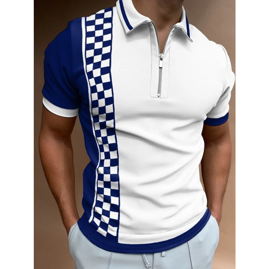 Men’s Full Size Color Block Zipper Polo Plus Size White / S Apparel and Accessories