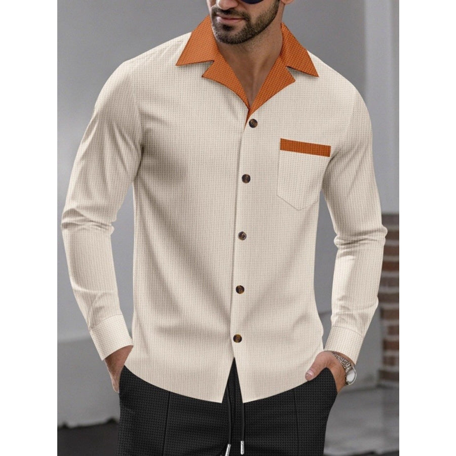 Men’s Full Size Contrast Collar Button Up Shirt Plus Black / S Apparel and Accessories