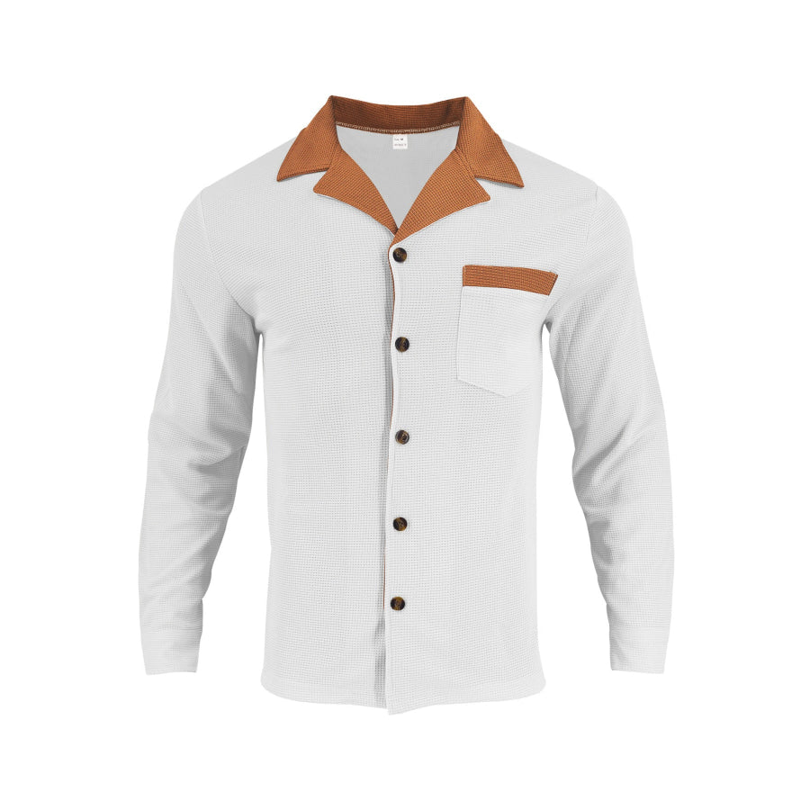 Men’s Full Size Contrast Collar Button Up Shirt Plus White / S Apparel and Accessories