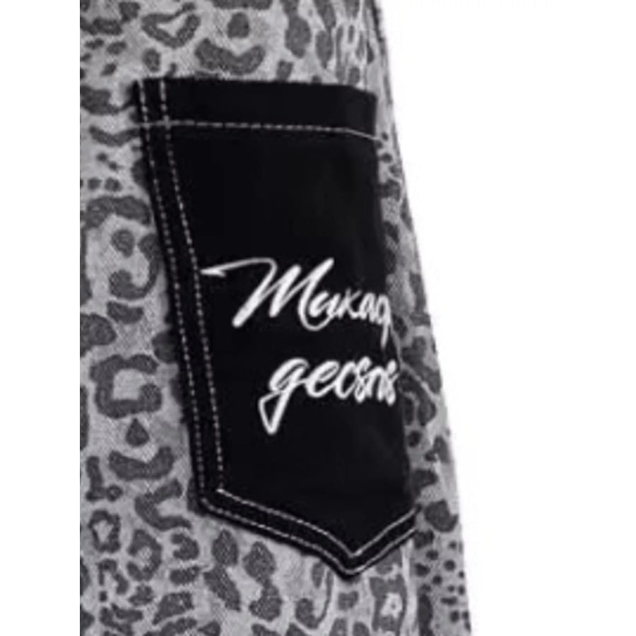 Men’s Full Size Contrast Pockets Leopard Print Wide-Leg Jeans Plus Apparel and Accessories