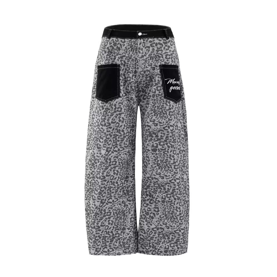 Men’s Full Size Contrast Pockets Leopard Print Wide-Leg Jeans Plus / S Apparel and Accessories