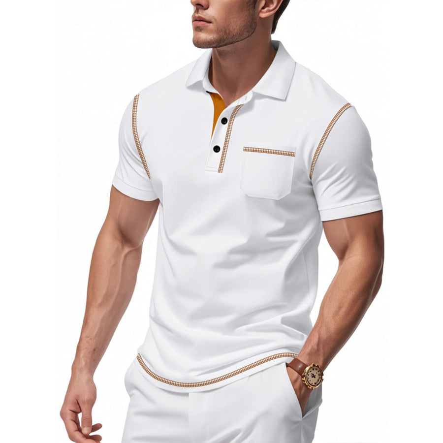 Men’s Full Size Contrast Stitching Short Sleeve Top Plus Size White / S Apparel and Accessories