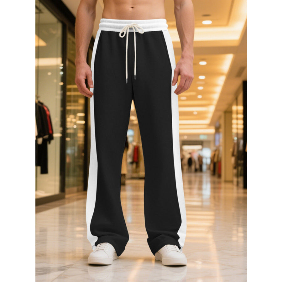 Men’s Full Size Contrast Stripe Drawstring Sweatpants Plus Size Apparel and Accessories