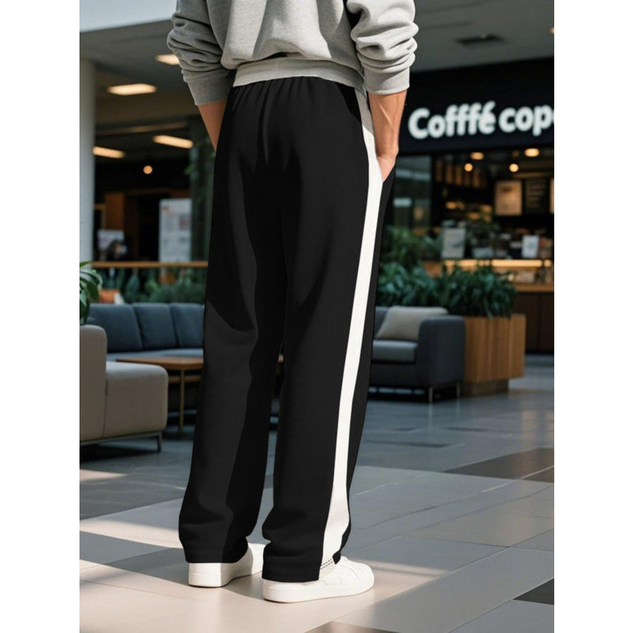 Men’s Full Size Contrast Stripe Drawstring Sweatpants Plus Size Apparel and Accessories