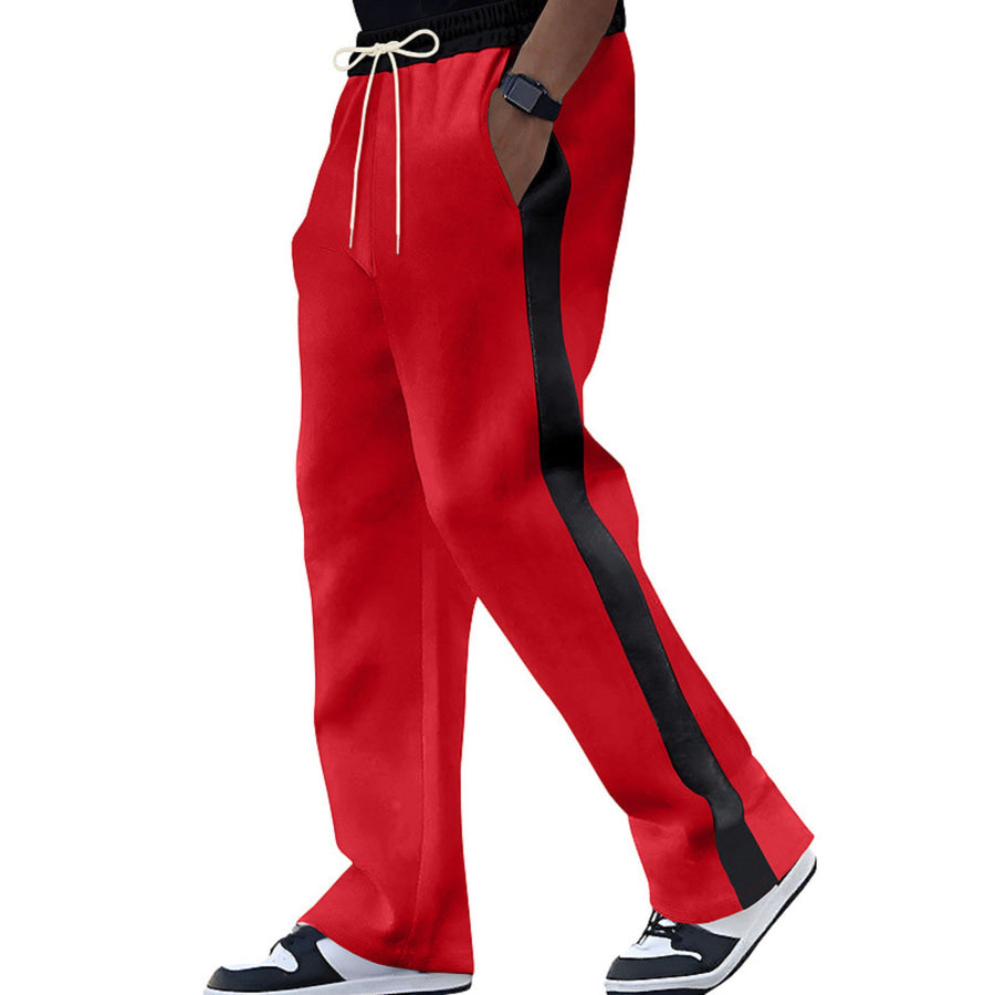 Men’s Full Size Contrast Stripe Drawstring Sweatpants Plus Size Bright Red / S Apparel and Accessories