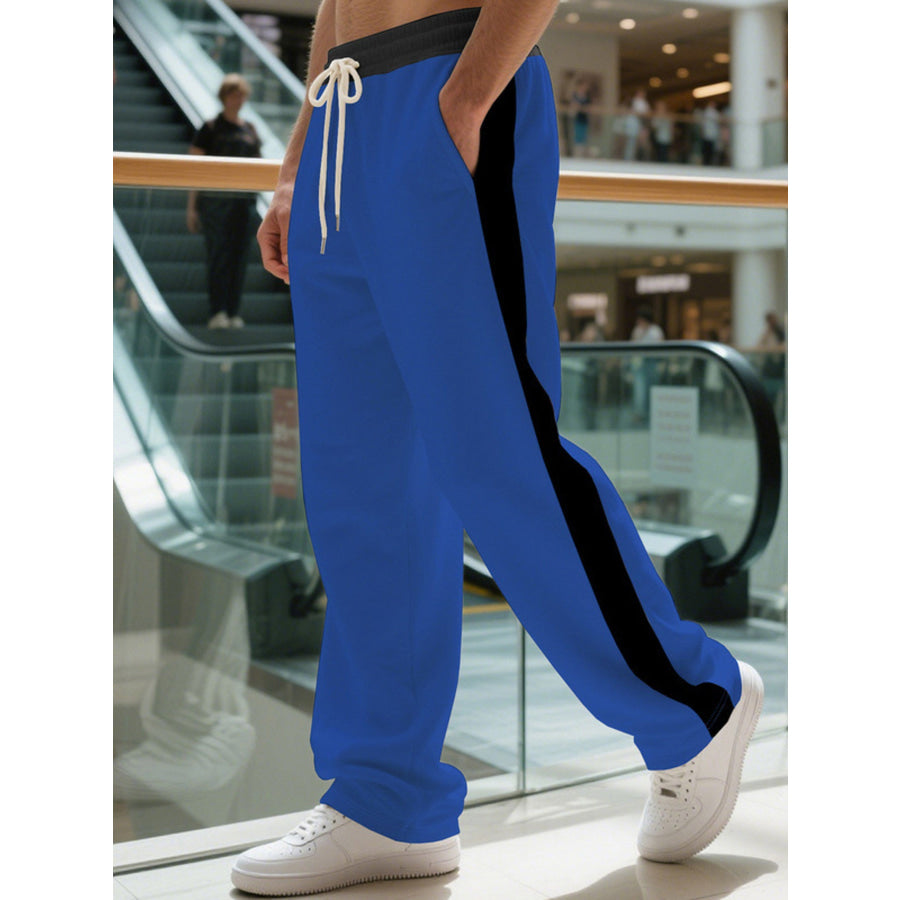 Men’s Full Size Contrast Stripe Drawstring Sweatpants Plus Size Royal Blue / S Apparel and Accessories