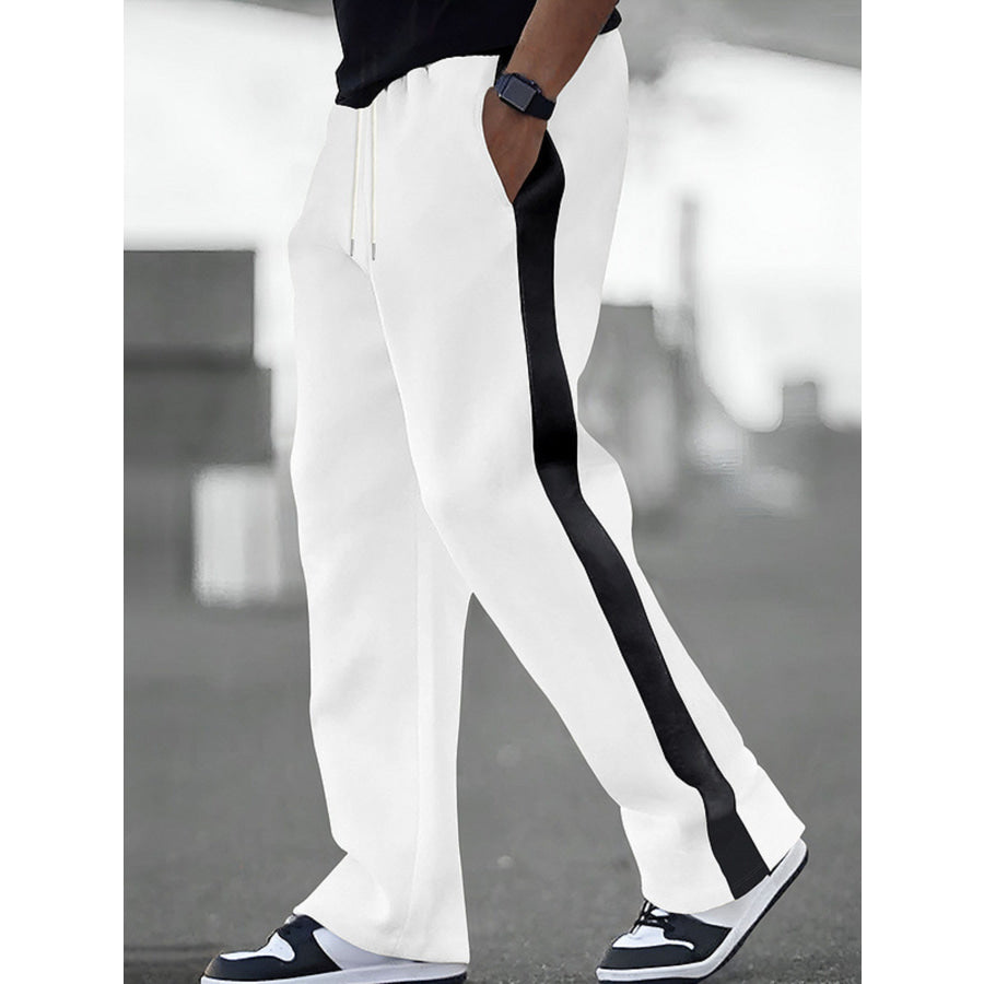 Men’s Full Size Contrast Stripe Drawstring Sweatpants Plus Size White / S Apparel and Accessories