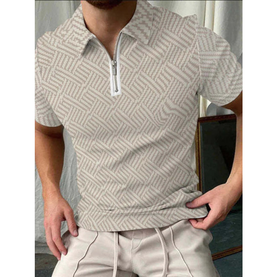 Men’s Full Size Contrast Stripe Zipper Polo Plus Size Gray / S Apparel and Accessories