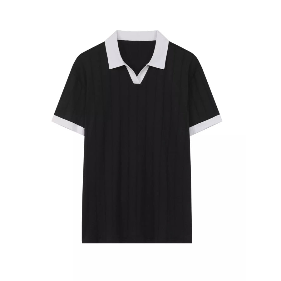 Men’s Full Size Contrast Trim Short Sleeve Polo Plus Size Apparel and Accessories