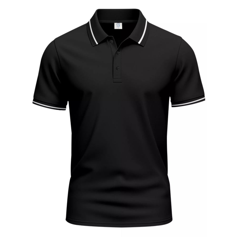 Men’s Full Size Contrast Trim Short Sleeve Polo Plus Size Black / S Apparel and Accessories