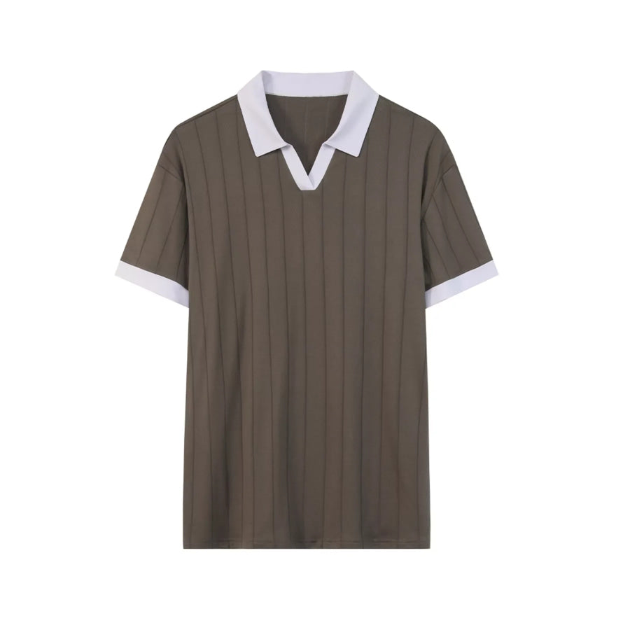 Men’s Full Size Contrast Trim Short Sleeve Polo Plus Size Brown / S Apparel and Accessories