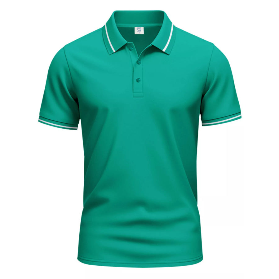 Men’s Full Size Contrast Trim Short Sleeve Polo Plus Size Green / S Apparel and Accessories