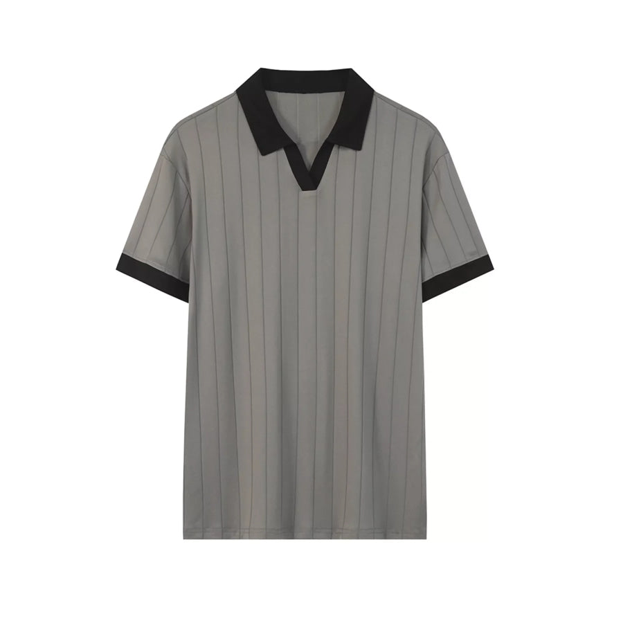 Men’s Full Size Contrast Trim Short Sleeve Polo Plus Size Grey / S Apparel and Accessories