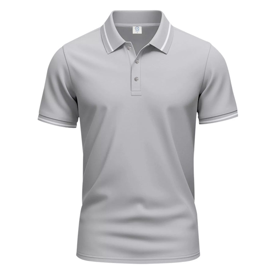 Men’s Full Size Contrast Trim Short Sleeve Polo Plus Size Light Gray / S Apparel and Accessories
