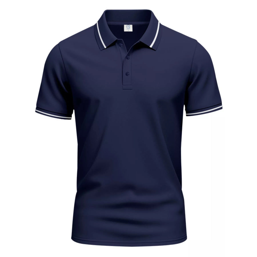 Men’s Full Size Contrast Trim Short Sleeve Polo Plus Size Navy Blue / S Apparel and Accessories