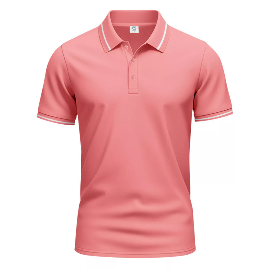 Men’s Full Size Contrast Trim Short Sleeve Polo Plus Size Rose Red / S Apparel and Accessories