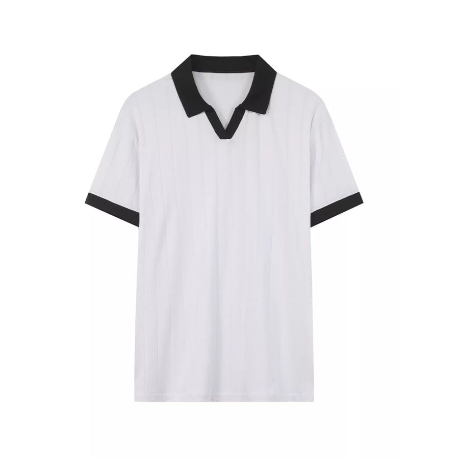 Men’s Full Size Contrast Trim Short Sleeve Polo Plus Size White / S Apparel and Accessories