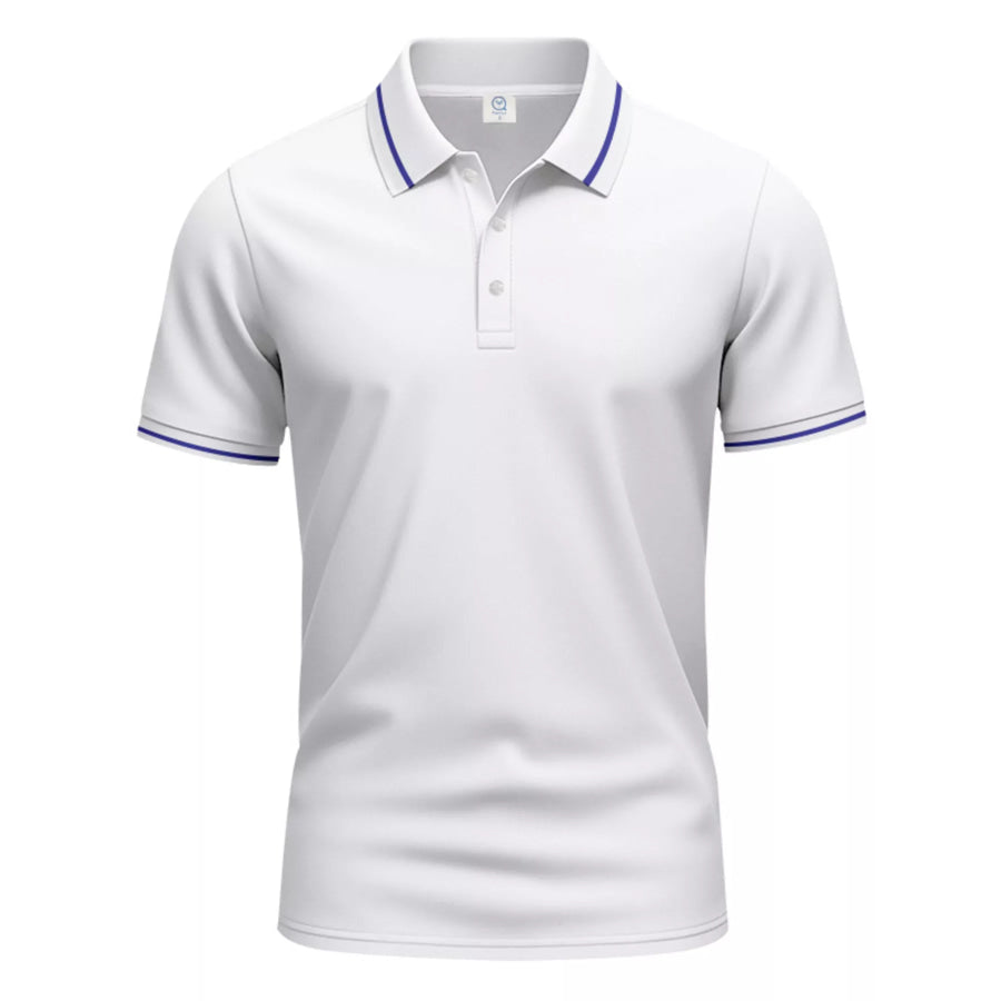 Men’s Full Size Contrast Trim Short Sleeve Polo Plus Size White / S Apparel and Accessories