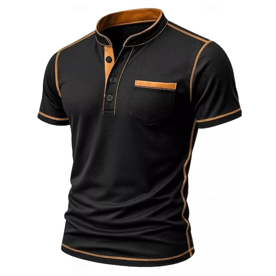 Men’s Full Size Contrast Trim Short Sleeve Top Plus Size Black / S Apparel and Accessories