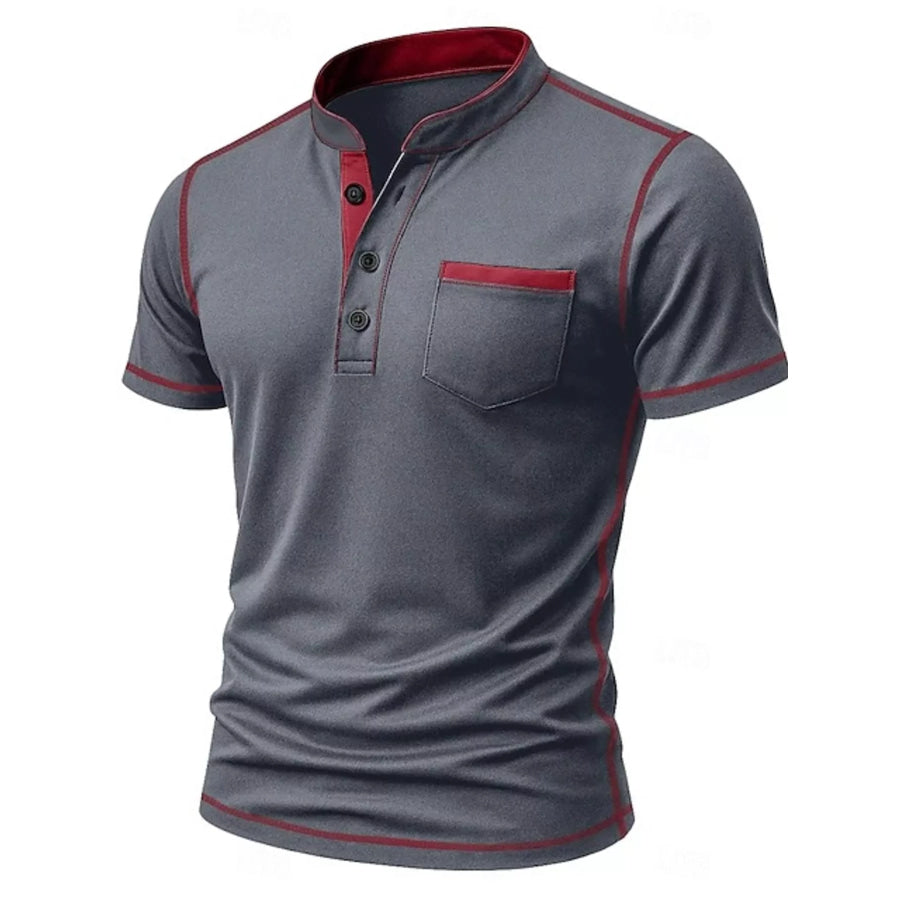Men’s Full Size Contrast Trim Short Sleeve Top Plus Size Gray / S Apparel and Accessories