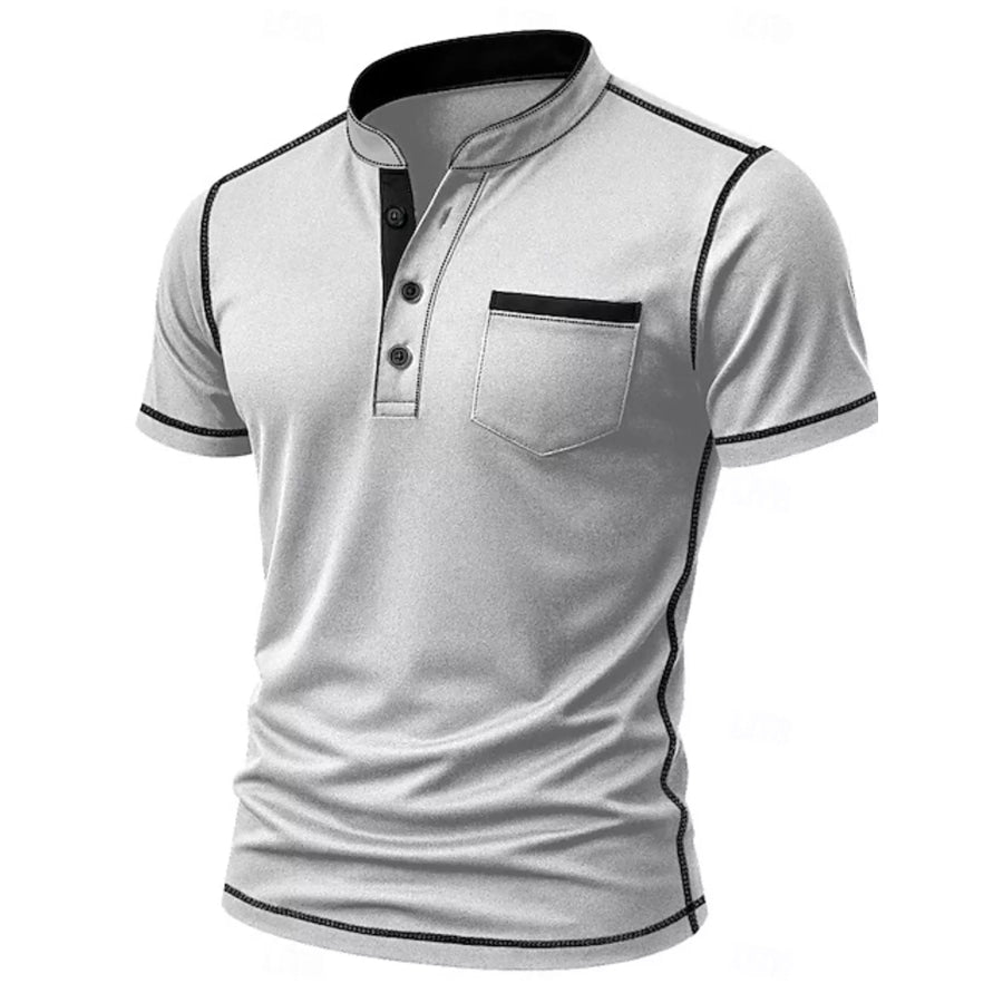 Men’s Full Size Contrast Trim Short Sleeve Top Plus Size Light Gray / S Apparel and Accessories