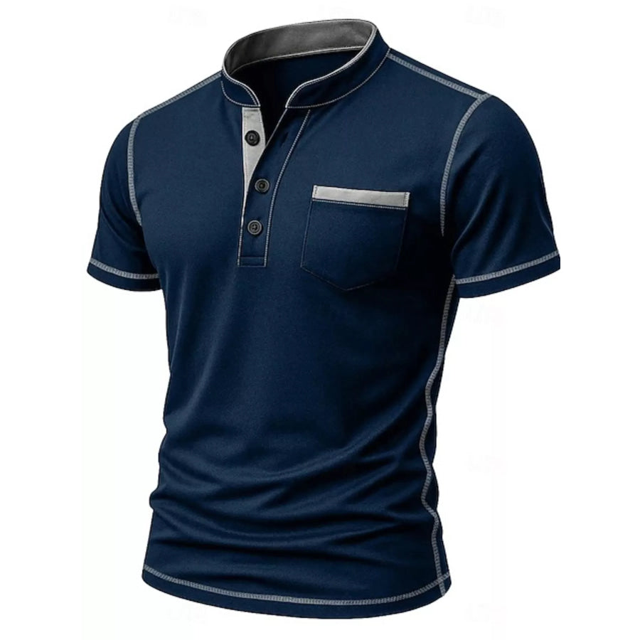 Men’s Full Size Contrast Trim Short Sleeve Top Plus Size Navy / S Apparel and Accessories