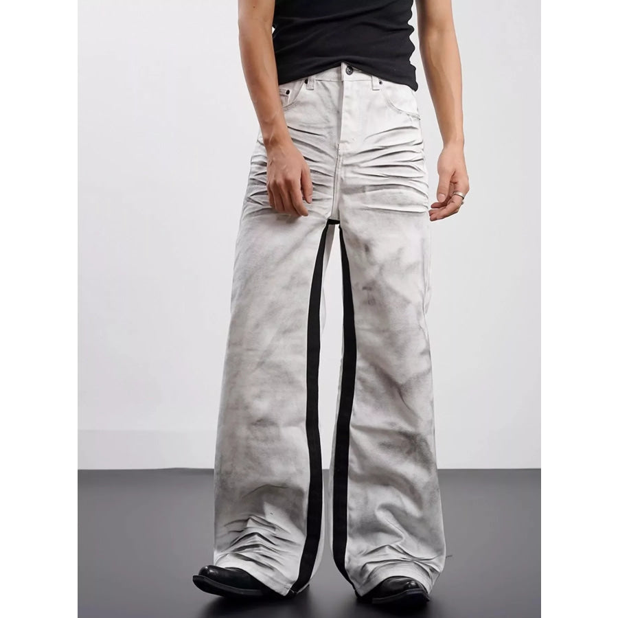 Men’s Full Size Contrast Wide Leg Jeans Plus Size Apparel and Accessories