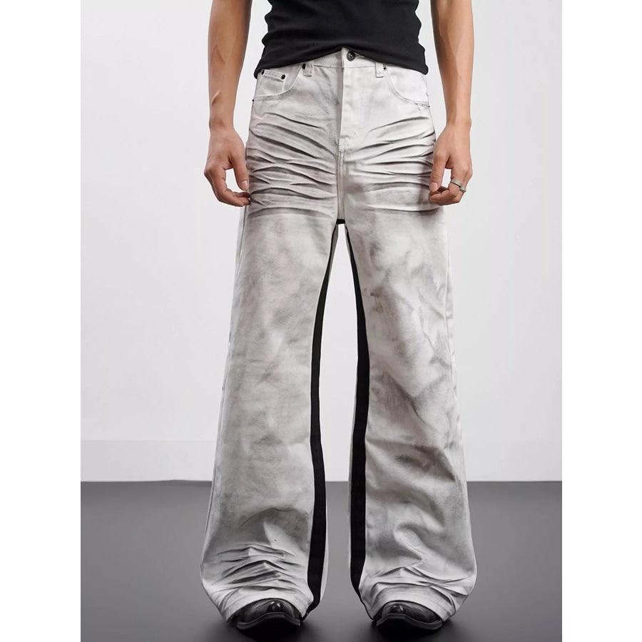 Men’s Full Size Contrast Wide Leg Jeans Plus Size Apparel and Accessories