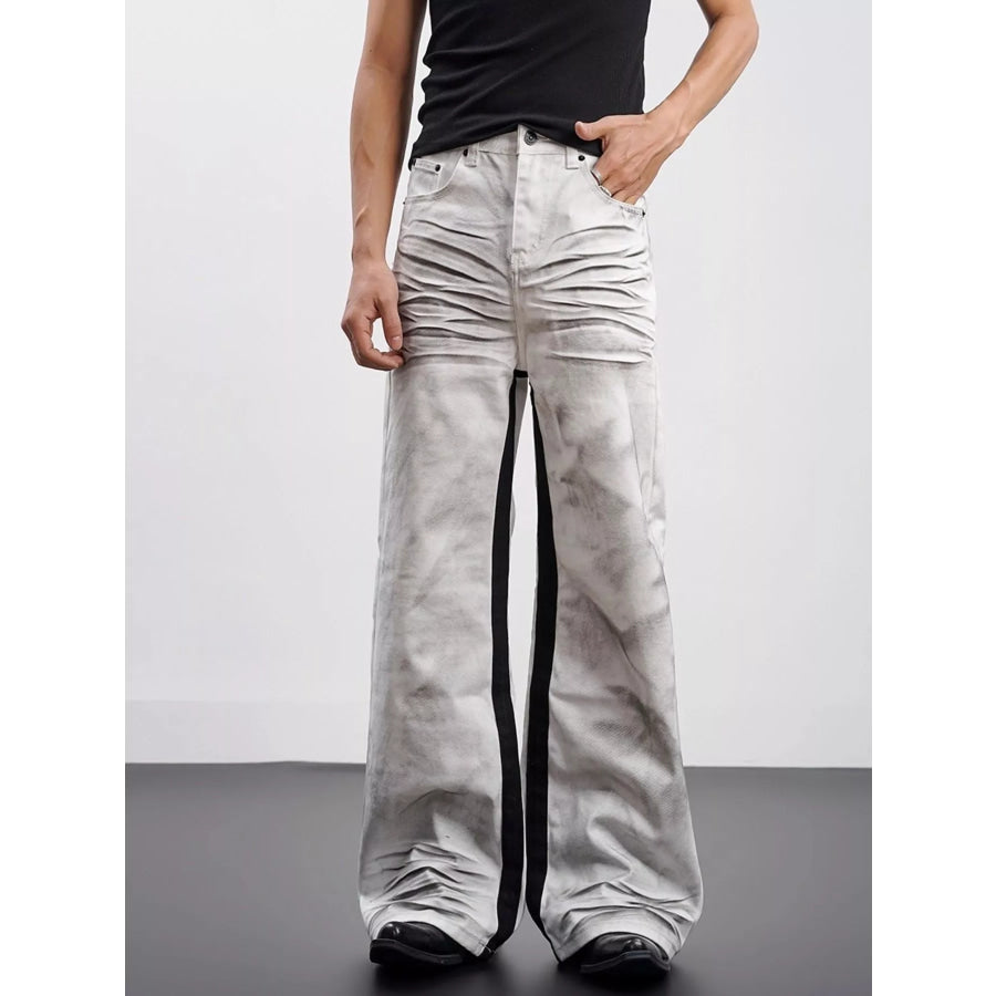 Men’s Full Size Contrast Wide Leg Jeans Plus Size Gray/white / S Apparel and Accessories