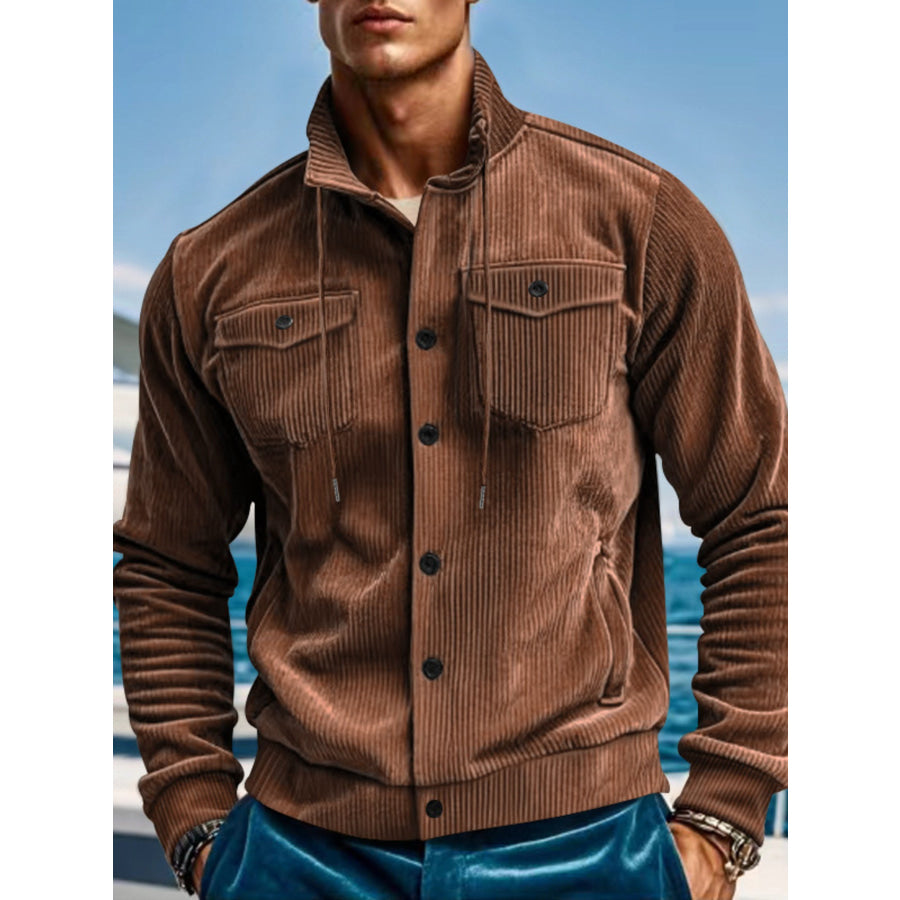 Men’s Full Size Corduroy Button Up Casual Jacket Plus Size Brown / S Apparel and Accessories