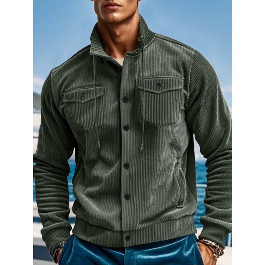 Men’s Full Size Corduroy Button Up Casual Jacket Plus Size Dark Green / S Apparel and Accessories