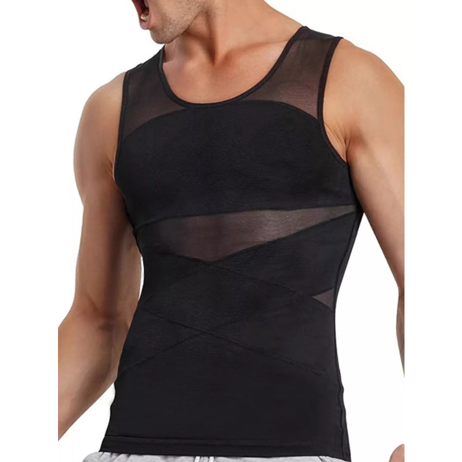 Men’s Full Size Crew Neck Mesh Tank Top Plus Black / S Apparel and Accessories