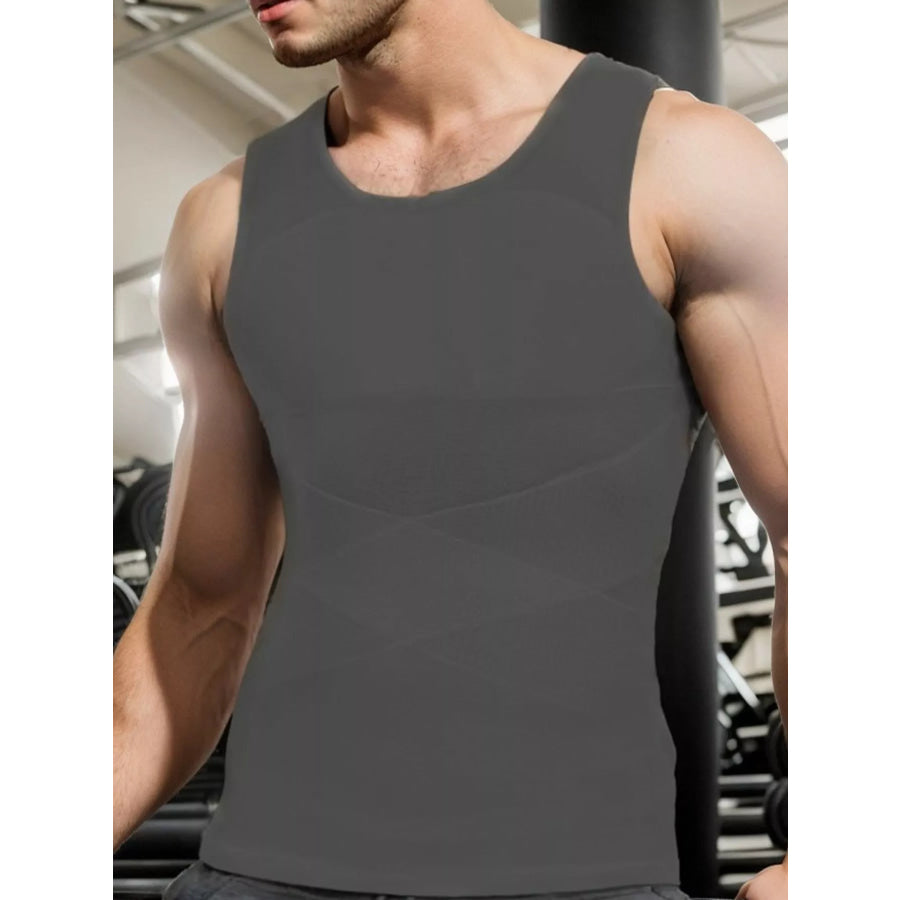 Men’s Full Size Crew Neck Mesh Tank Top Plus Gray / S Apparel and Accessories
