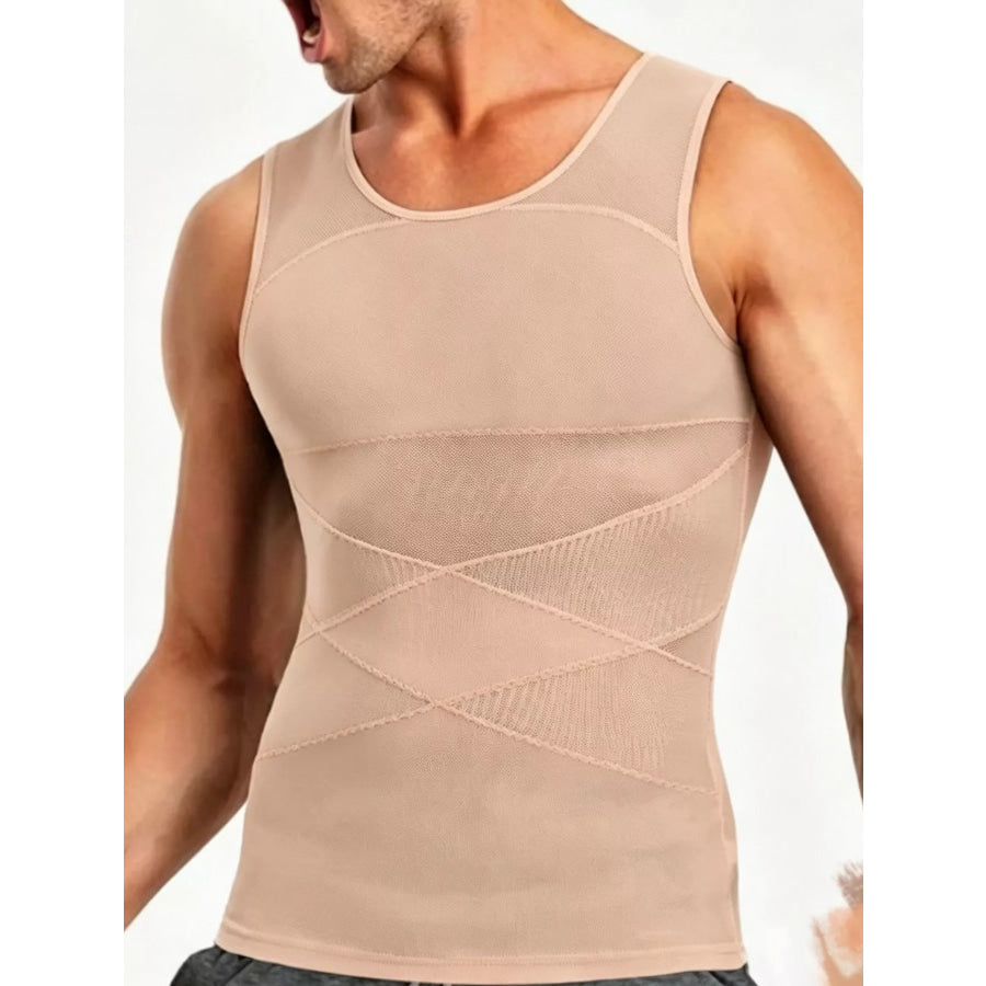 Men’s Full Size Crew Neck Mesh Tank Top Plus Nude / S Apparel and Accessories