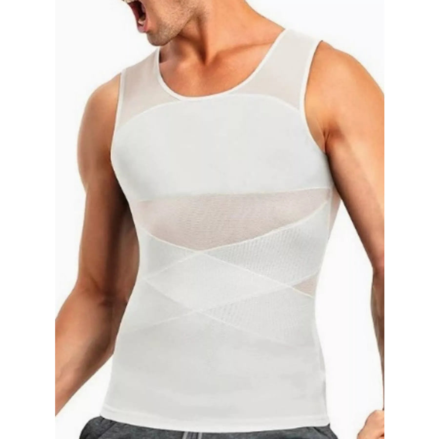 Men’s Full Size Crew Neck Mesh Tank Top Plus White / S Apparel and Accessories
